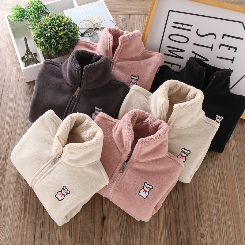 Double-Sided Velvet Coat For Boys And Girls Baby Olympic Grain Velvet Coat For Children'S Warm Interior Artifact Fleece-Lined Boy'S Fleece Jacket - Image 4