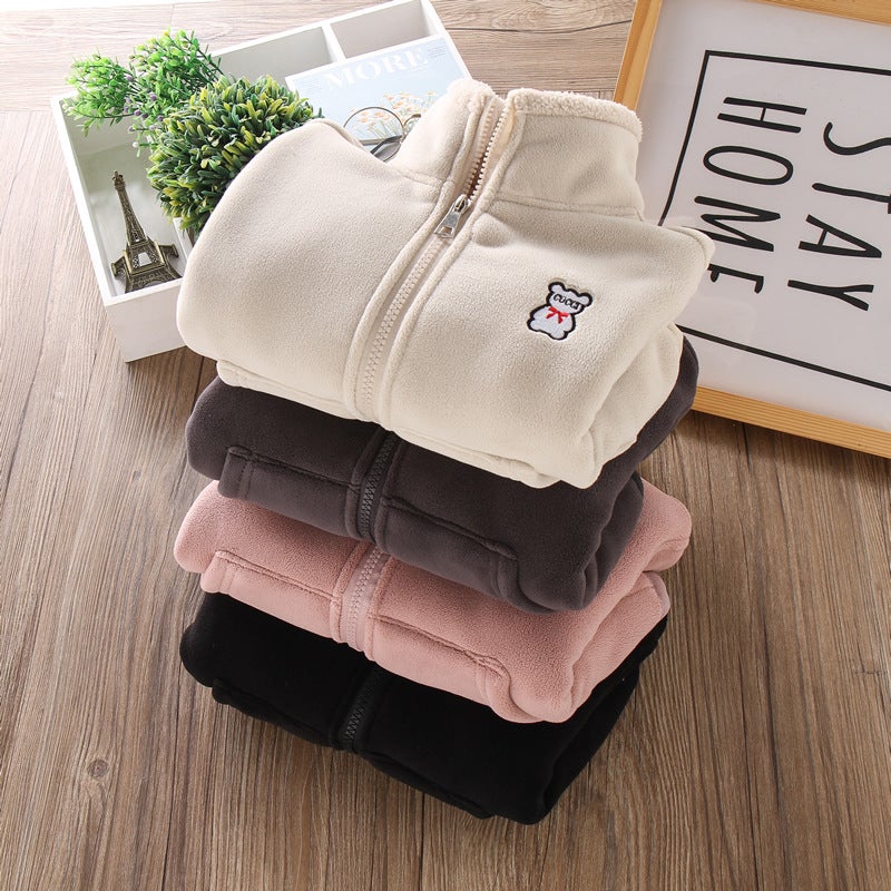 Double-Sided Velvet Coat For Boys And Girls Baby Olympic Grain Velvet Coat For Children'S Warm Interior Artifact Fleece-Lined Boy'S Fleece Jacket - Image 5