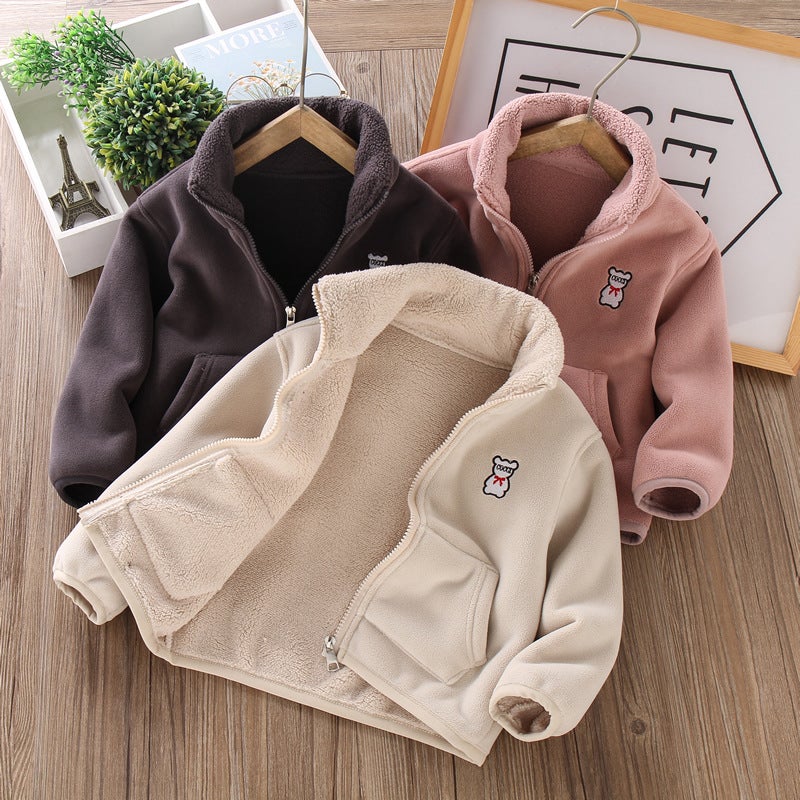 Double-Sided Velvet Coat For Boys And Girls Baby Olympic Grain Velvet Coat For Children'S Warm Interior Artifact Fleece-Lined Boy'S Fleece Jacket - Image 2