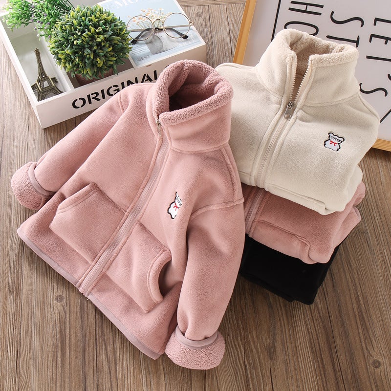 Double-Sided Velvet Coat For Boys And Girls Baby Olympic Grain Velvet Coat For Children'S Warm Interior Artifact Fleece-Lined Boy'S Fleece Jacket - Image 3
