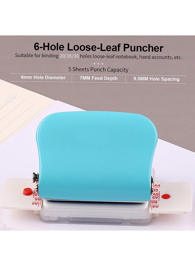 Kw-trio 6-Hole Paper Punch Handheld Metal Hole Puncher 5 Sheet Capacity 6mm for A4 A5 B5 Notebook Scrapbook Diary Planner  - Image 2