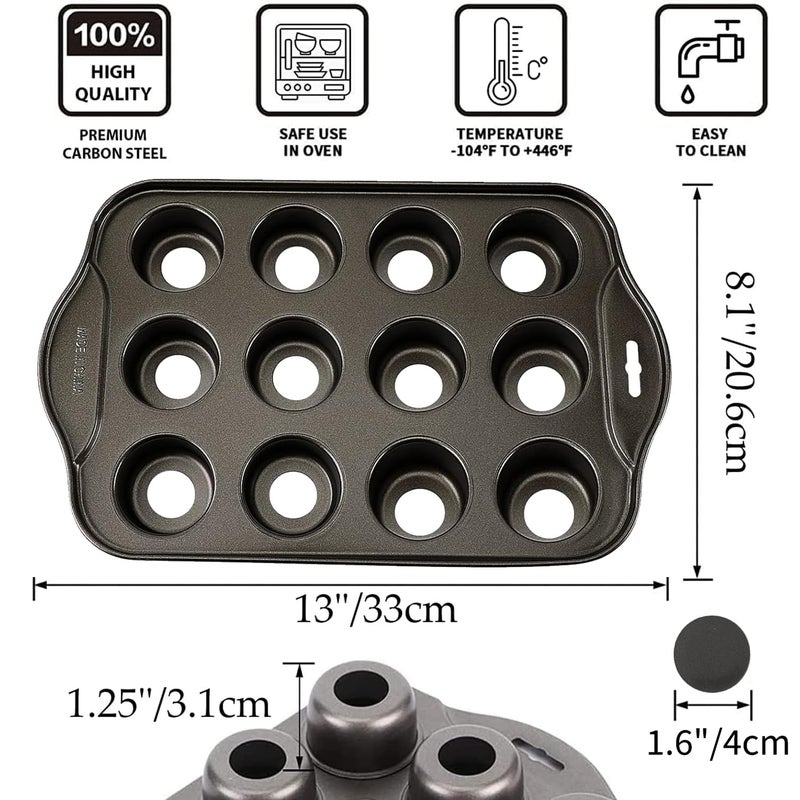 PLAZOTTA 2 Pack 12 Cavity Mini Cheesecake Pan, Mini Muffin Baking Pan, Mini Cupcake Pan with Removable Bottom, Round - Image 2