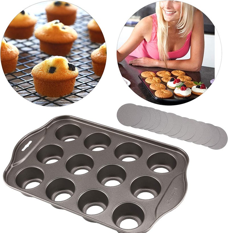 PLAZOTTA 2 Pack 12 Cavity Mini Cheesecake Pan, Mini Muffin Baking Pan, Mini Cupcake Pan with Removable Bottom, Round - Image 5