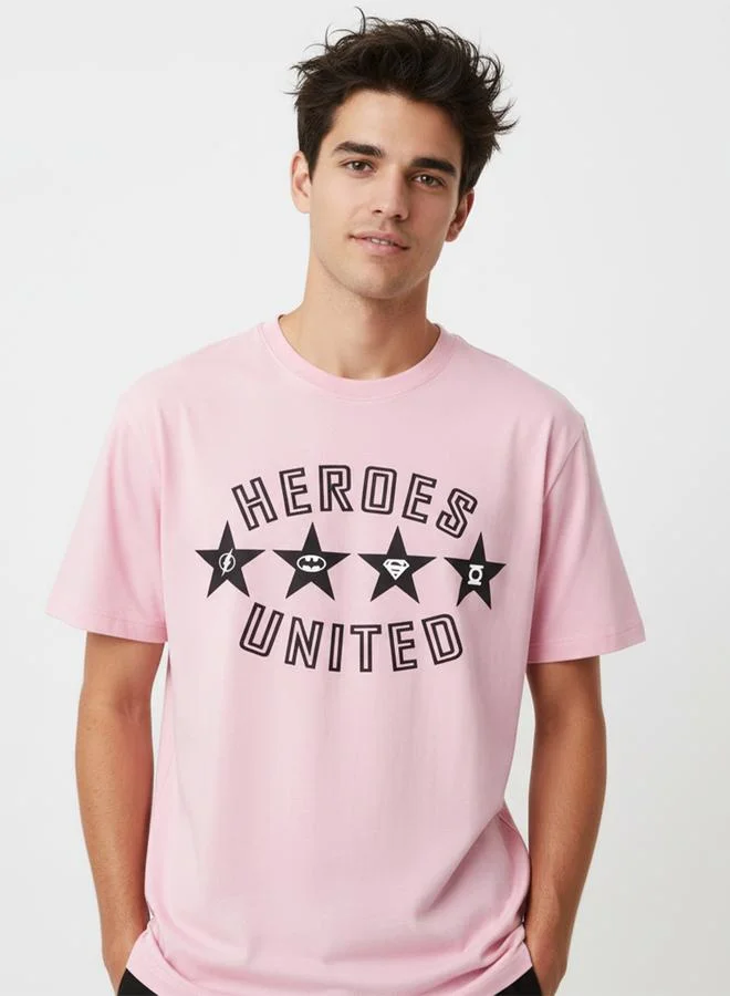 Take Two Justice League Men Pink Graphic Print T-Shirt