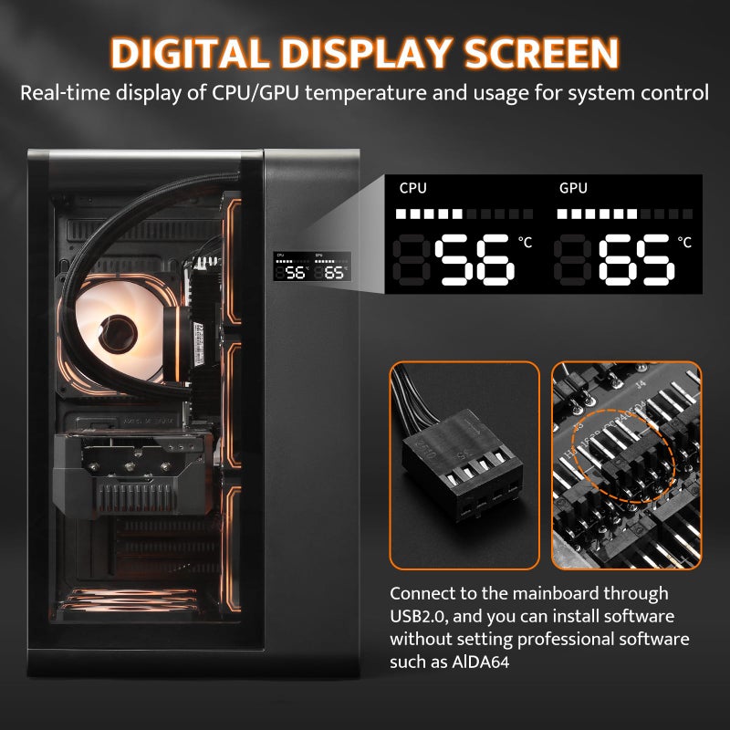 darkFlash ATX Mid-Tower PC Case with Screen, Three Side Glass, Curved Full View Dual Gaming PC Case, 4 PWM ARGB Fans Computer Case Pre-Installed, Type C, RTX 40 Compatible, Black(L280) - Image 3