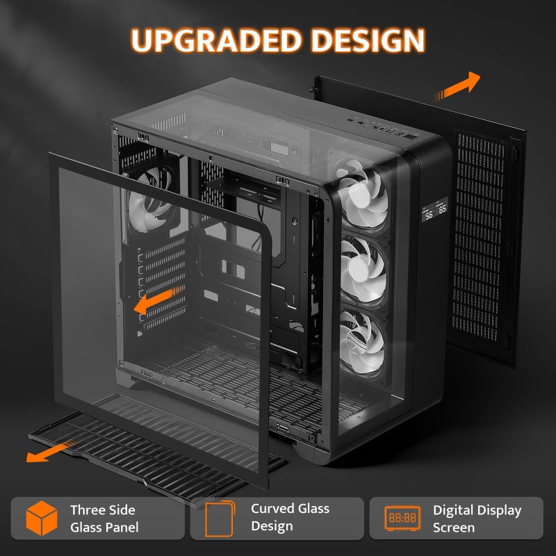 darkFlash ATX Mid-Tower PC Case with Screen, Three Side Glass, Curved Full View Dual Gaming PC Case, 4 PWM ARGB Fans Computer Case Pre-Installed, Type C, RTX 40 Compatible, Black(L280) - Image 2