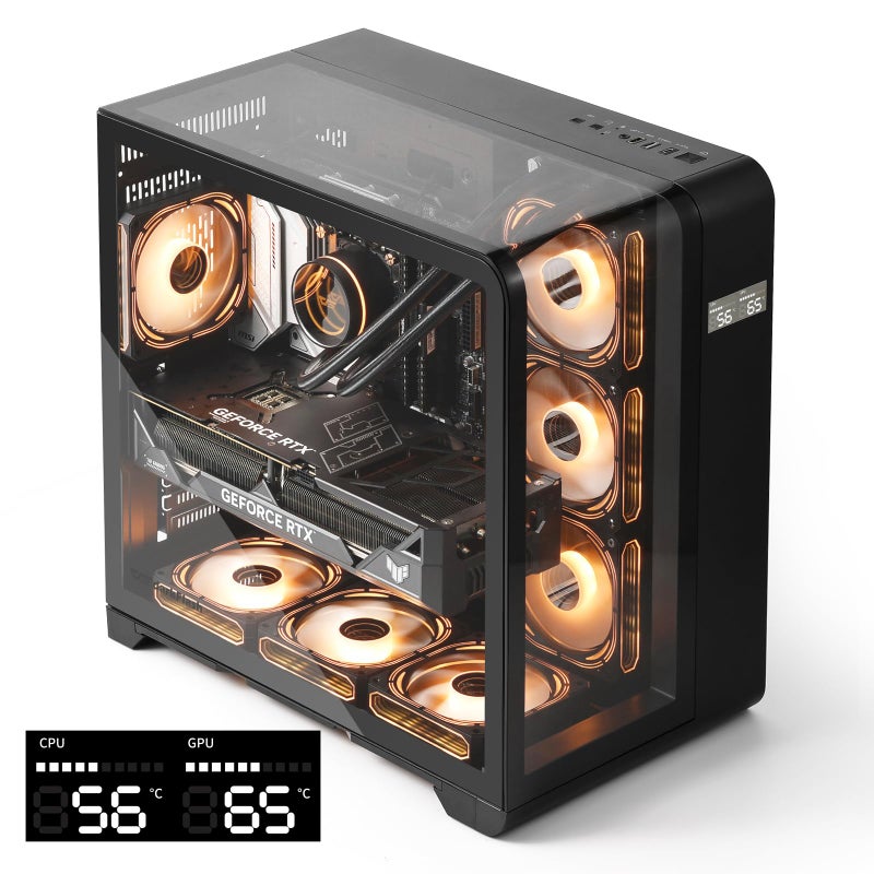 darkFlash ATX Mid-Tower PC Case with Screen, Three Side Glass, Curved Full View Dual Gaming PC Case, 4 PWM ARGB Fans Computer Case Pre-Installed, Type C, RTX 40 Compatible, Black(L280) - Image 1