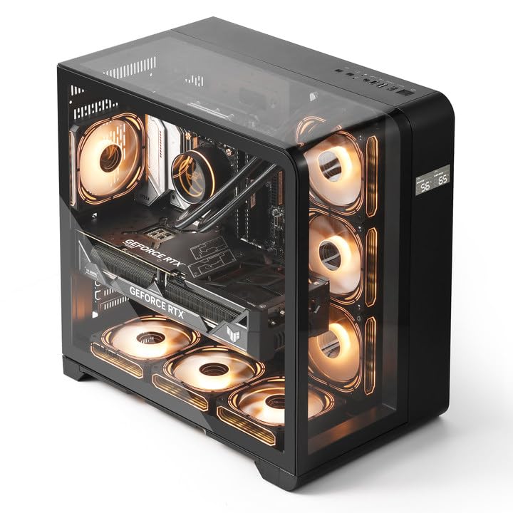 darkFlash ATX Mid-Tower PC Case with Screen, Three Side Glass, Curved Full View Dual Gaming PC Case, 4 PWM ARGB Fans Computer Case Pre-Installed, Type C, RTX 40 Compatible, Black(L280) - Image 4