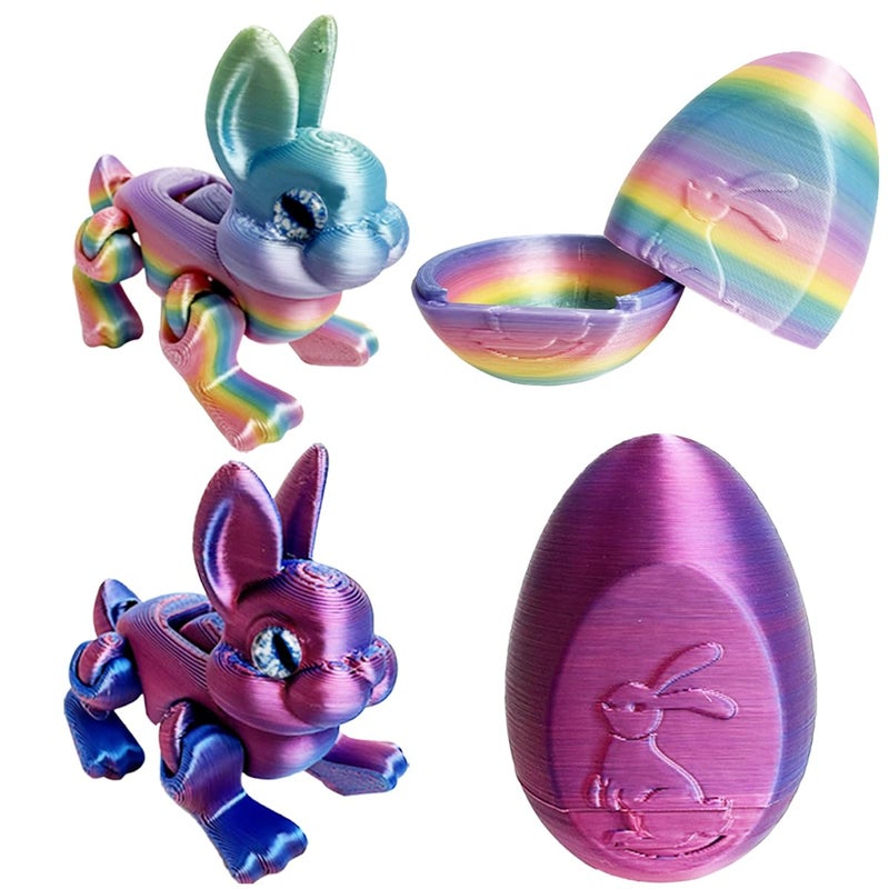 QBvuj 3D Printed Easter Eggs with Bunny Inside,Crystal Bunny Egg,Easter Basket Stuffers Gifts Home Executive Desk Decor,Easter Surprise Rabbit Eggs - Image 1