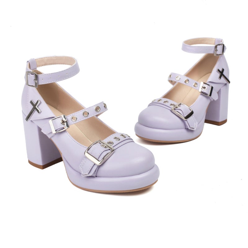 2024 Spring Fashion Thick Bottom Belt Buckle 33-43 Shallow Buckle High Heeled Shoes - Image 1
