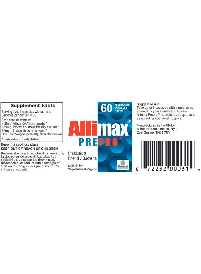 ALLIMAX Pre Pro - 60 Caps. Stabilized allicin Plus prebiotics, probiotics and Digestive enzymes. - Image 2