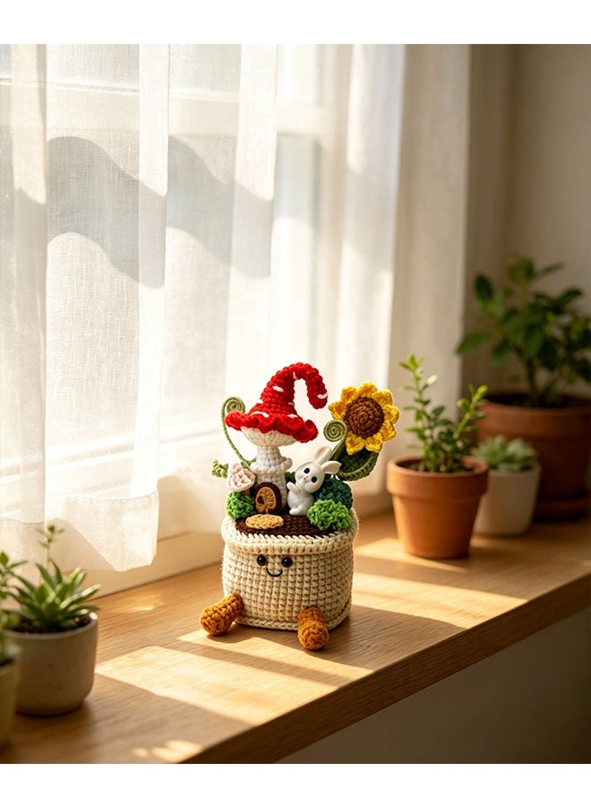 Beauenty Handmade Crochet Flower Potted Plant, Cute Knitted Floral Bonsai, Mini Desktop Decor for Home Bedroom, Unique Handcrafted Gift - Image 1