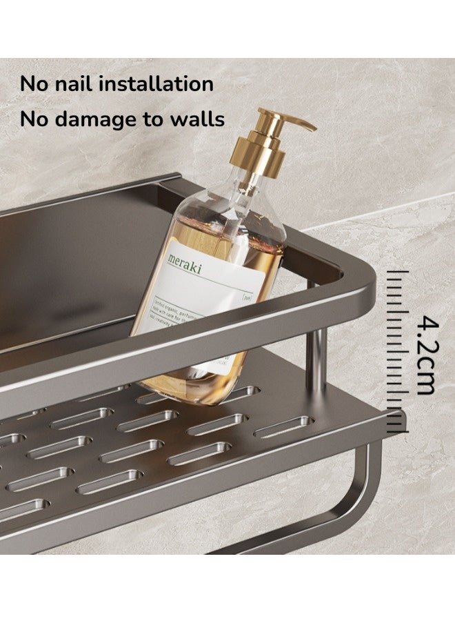Wall Mounted Bathroom Storage Rack, No Drill Hanging Bathroom Rack with 3 Hooks and Towel Bar, Stainless Steel Rustproof Bathroom Storage Organizer, Multipurpose Storage Organizer, Suiable for Bathroom Kitchen  (Grey, 30CM) - Image 5