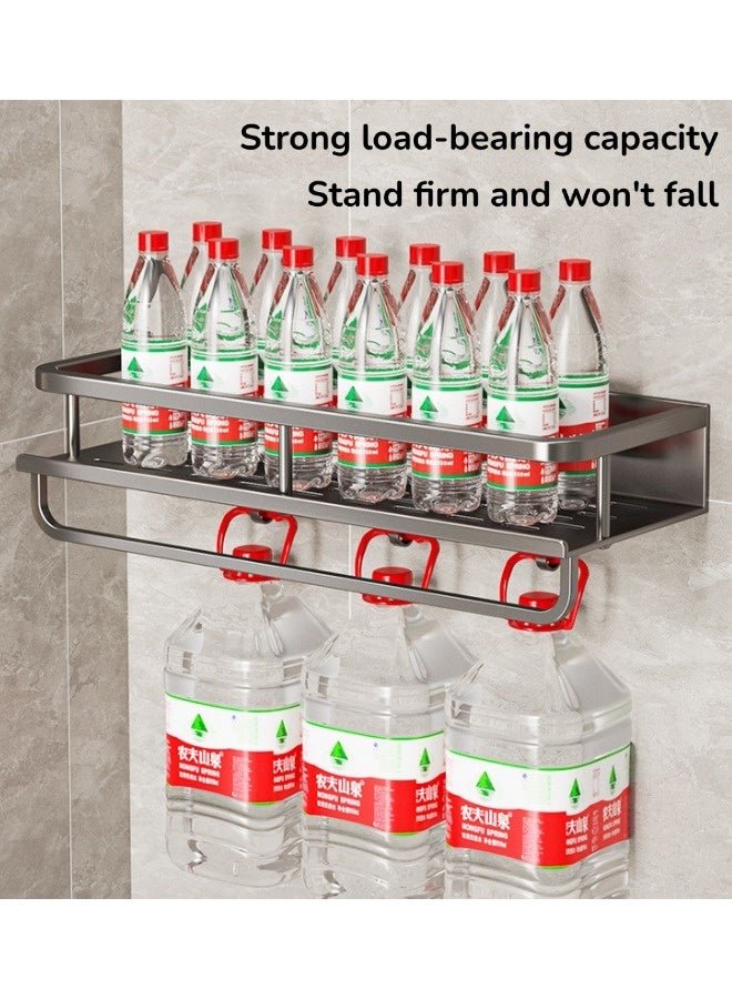 Wall Mounted Bathroom Storage Rack, No Drill Hanging Bathroom Rack with 3 Hooks and Towel Bar, Stainless Steel Rustproof Bathroom Storage Organizer, Multipurpose Storage Organizer, Suiable for Bathroom Kitchen  (Grey, 30CM) - Image 4