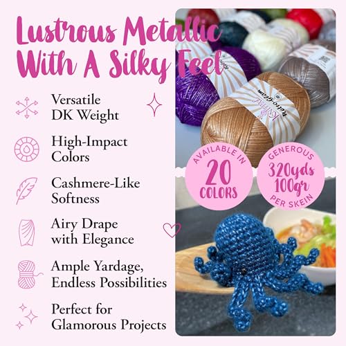 KnitPal RetroGlam Metallic Yarn for Crocheting 4Pack 1280Yds 400G Free Patterns Sparkle Yarn for Knitting 3 DK Light Worsted Weight Teal Blue - Image 3