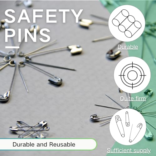OIAOIW 350 Pack Safety Pins for Clothes 5 Assorted Sizes of Strong Heavy Duty Safety Pin Bulk for Clothing - Image 4
