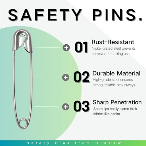 OIAOIW 350 Pack Safety Pins for Clothes 5 Assorted Sizes of Strong Heavy Duty Safety Pin Bulk for Clothing - Image 2