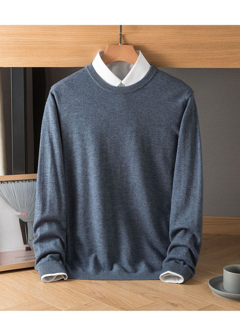 Loquat Men's Winter Wool Solid Color Round Neck Sweater 