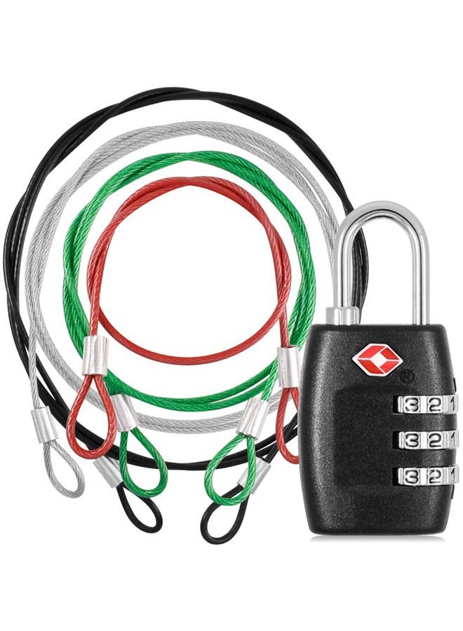 DanziX TSA Approved Lock and 4 Colors Stainless Steel Safety Tetherï¼Œ3-Dial Combination Travel Luggage Lock with Lanyard Security Cable for Protect Your Different Sizes of Bags,Suitcase,Baggage - Image 1