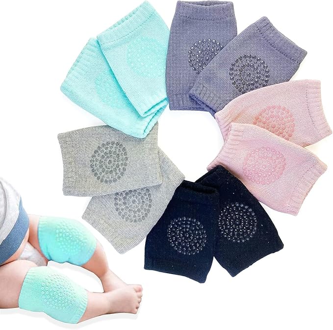 Baby Knee Pads for Crawling (5 Pairs) - Anti-Slip Soft Stretchable Cotton Protectors - Breathable & Comfortable Safety Gear for Infants - Multicolor - Image 1