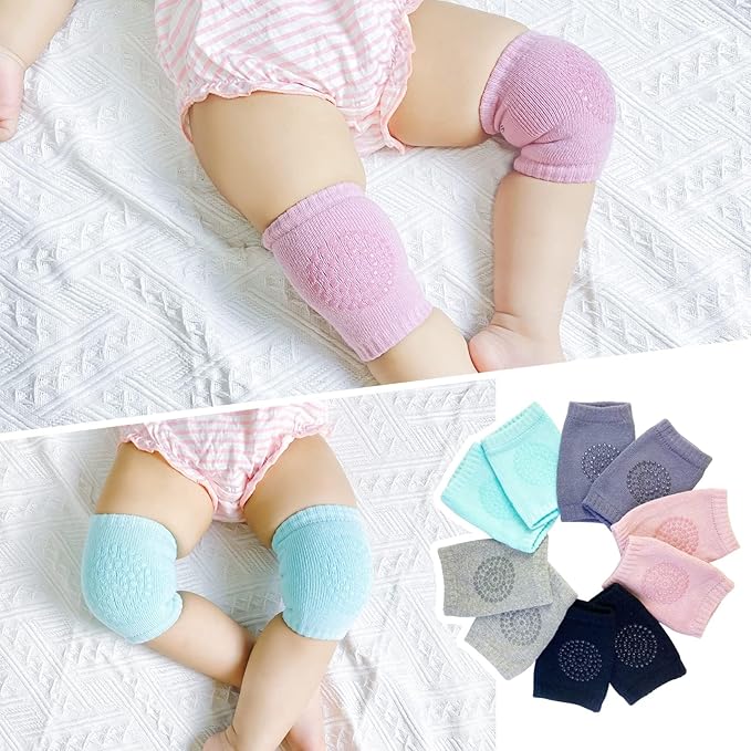 Baby Knee Pads for Crawling (5 Pairs) - Anti-Slip Soft Stretchable Cotton Protectors - Breathable & Comfortable Safety Gear for Infants - Multicolor - Image 5