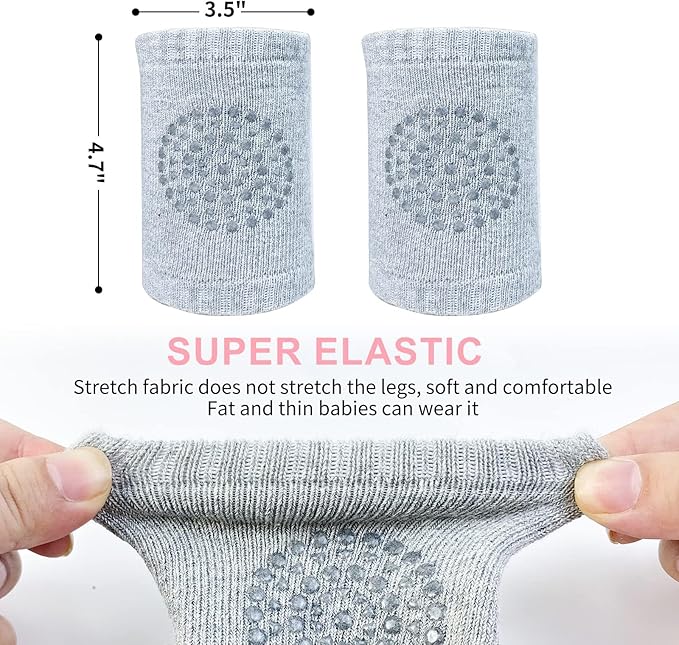 Baby Knee Pads for Crawling (5 Pairs) - Anti-Slip Soft Stretchable Cotton Protectors - Breathable & Comfortable Safety Gear for Infants - Multicolor - Image 3