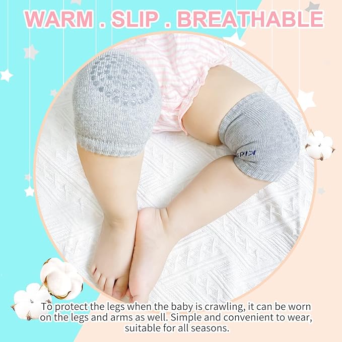 Baby Knee Pads for Crawling (5 Pairs) - Anti-Slip Soft Stretchable Cotton Protectors - Breathable & Comfortable Safety Gear for Infants - Multicolor - Image 4