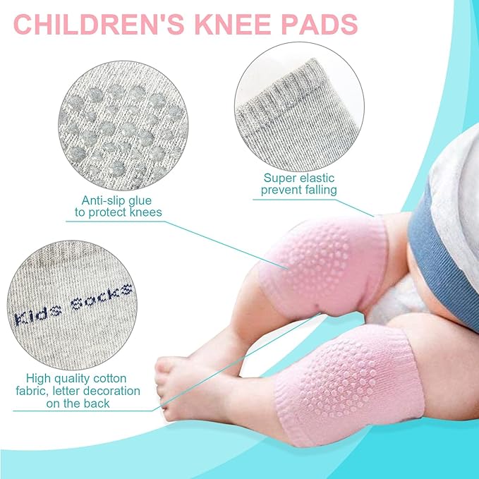 Baby Knee Pads for Crawling (5 Pairs) - Anti-Slip Soft Stretchable Cotton Protectors - Breathable & Comfortable Safety Gear for Infants - Multicolor - Image 2