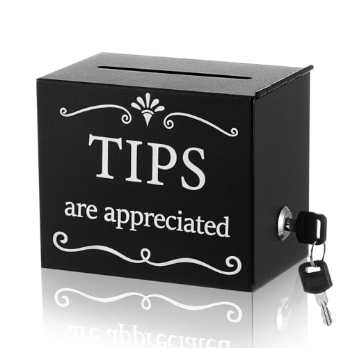 Vesici Lockable Metal Tip Jar with 2 Keys 6 x 4 x 5 Inch Donation Box Suggestion and Raffle Box for Bars Cafes Restaurants Desks and Fundraising Events - Image 1