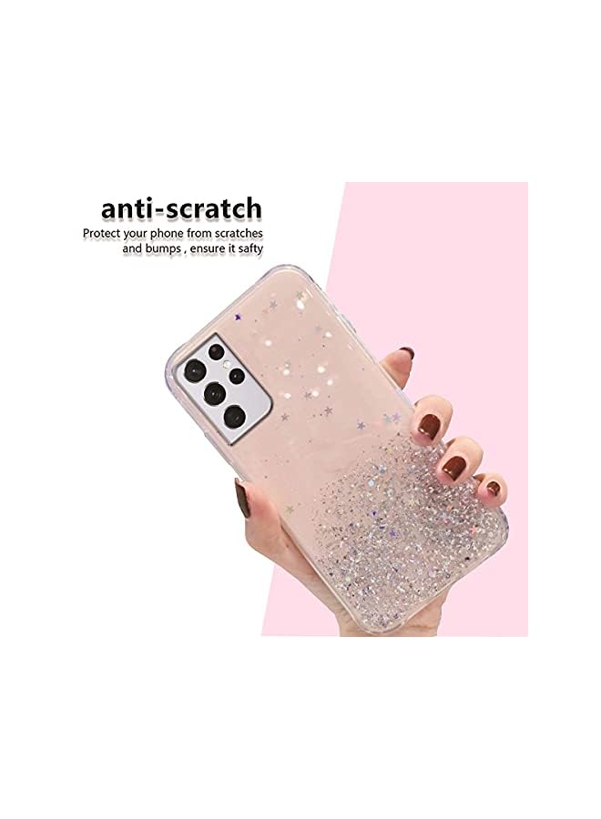 YoYoTech غطاء واقي شفاف مرن من TPU سائل ناعم مع لمسة من اللمعان للنساء والفتيات مصمم لهاتف سامسونج جالاكسي S21 ألترا (وردي) - Image 3