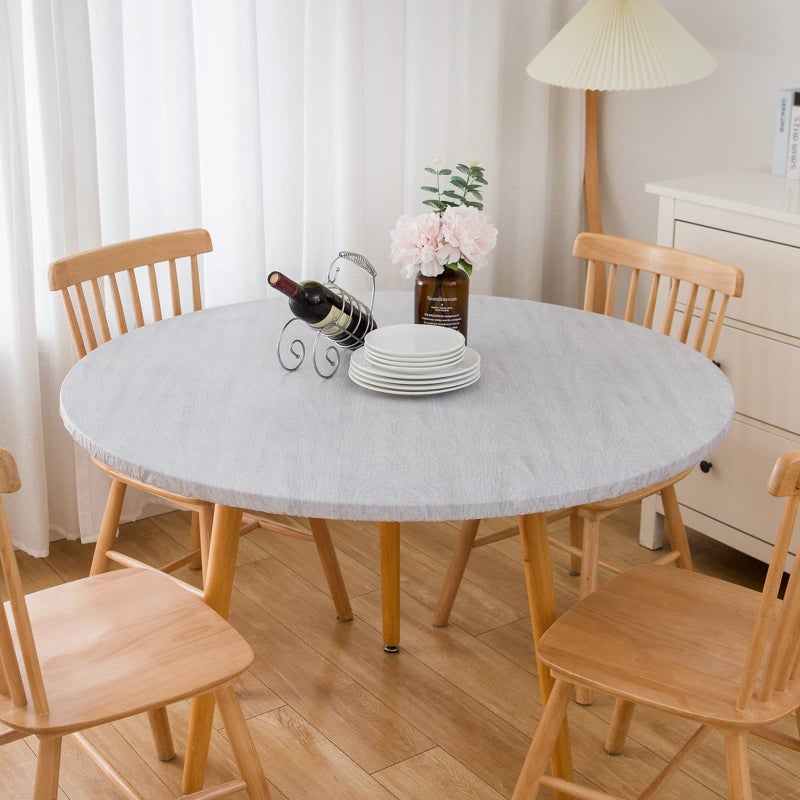 LIBERECOO Round Vinyl Fitted Tablecloth with Flannel Backing Elastic Edge Table Cover Waterproof Stain-Resistant Wipeable Tablcloths Fits 40-44" Round Tables - Image 5