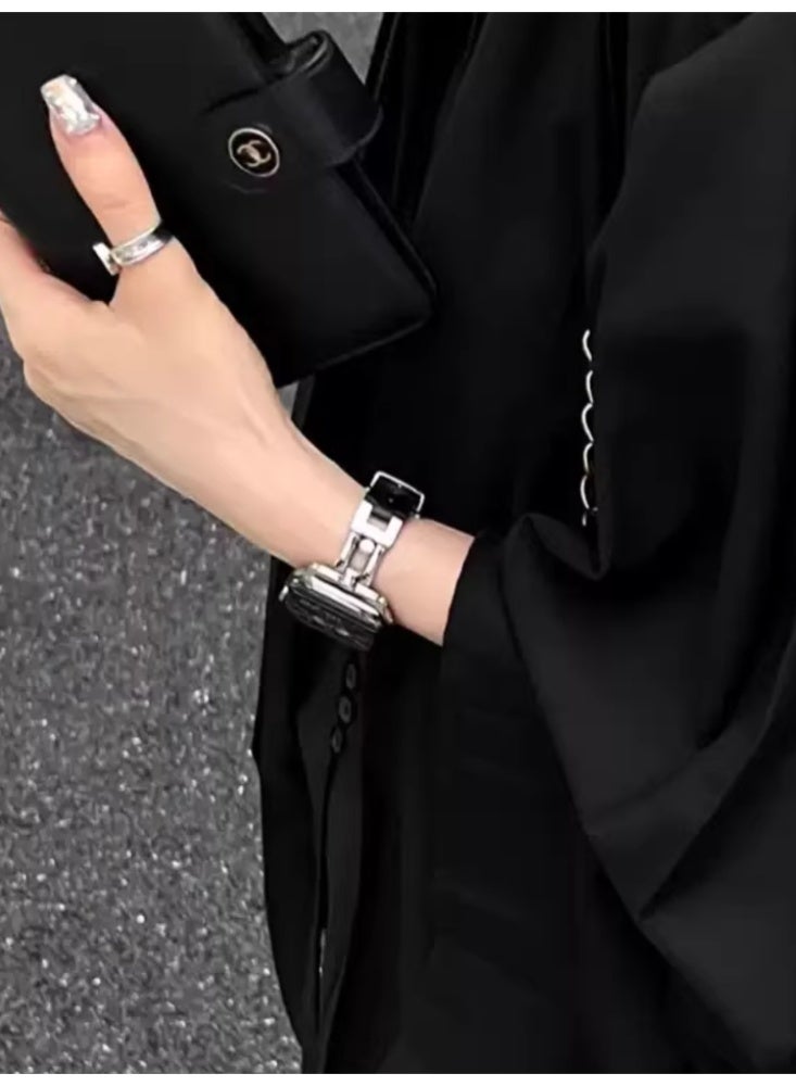 Metal Leather erfly Buckle Strap Black Suitable For 40MM (iWatch 4-6/SE generation)Use - Image 5