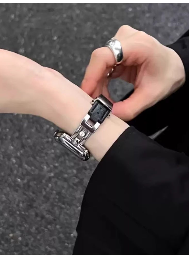Metal Leather erfly Buckle Strap Black Suitable For 40MM (iWatch 4-6/SE generation)Use - Image 4