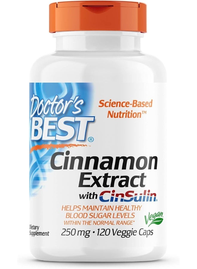 Doctor's BEST Doctor's Best Cinnamon Extract with CinSulin, Non-GMO, Vegan, Gluten Free, Soy Free, Helps Maintain Blood Sugar Levels, 250 mg, 120 Veggie Caps  - Image 1
