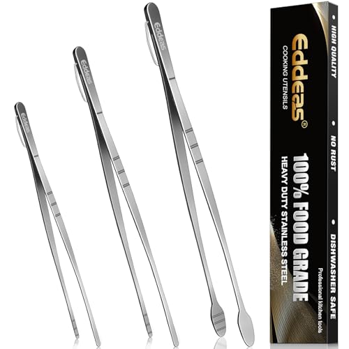 Eddeas Kitchen Tweezers Tongs, Cooking Tweezers Stainless Steel - 3 Size 12'' 10'' & 8 inch Ideal for Meat, pasta, plating and pinching delicate small pieces of food, Set of 3 - Image 1