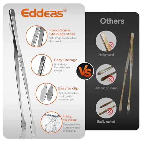 Eddeas Kitchen Tweezers Tongs, Cooking Tweezers Stainless Steel - 3 Size 12'' 10'' & 8 inch Ideal for Meat, pasta, plating and pinching delicate small pieces of food, Set of 3 - Image 3