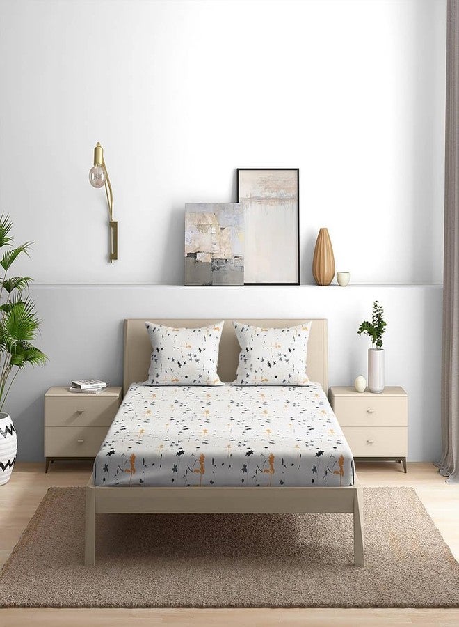 Wakefit Cotton Fitted Bedsheet | 200 TC Elastic Fitted Sheet, King Bed Bedsheet with 2 Pillow Checkered Covers | Flora - 78X72 Inches, White - Image 4