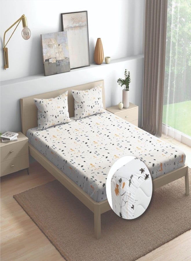 Wakefit Cotton Fitted Bedsheet | 200 TC Elastic Fitted Sheet, King Bed Bedsheet with 2 Pillow Checkered Covers | Flora - 78X72 Inches, White - Image 2