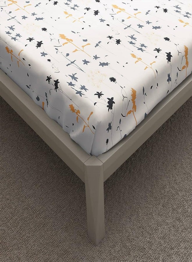 Wakefit Cotton Fitted Bedsheet | 200 TC Elastic Fitted Sheet, King Bed Bedsheet with 2 Pillow Checkered Covers | Flora - 78X72 Inches, White - Image 5