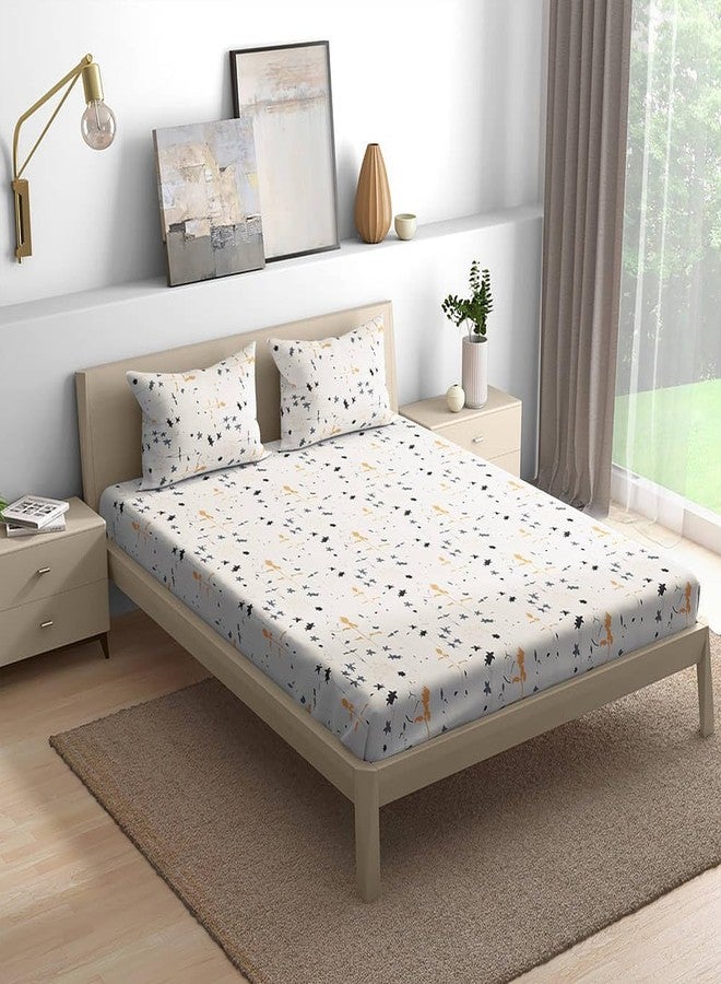 Wakefit Cotton Fitted Bedsheet | 200 TC Elastic Fitted Sheet, King Bed Bedsheet with 2 Pillow Checkered Covers | Flora - 78X72 Inches, White - Image 3