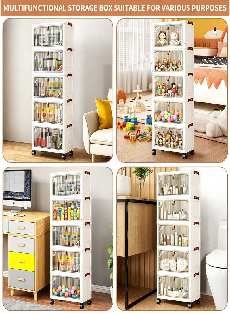 Yoawllty Foldable Collapsible 5-Layer Plastic Drawer Storage Cabinet with Rolling Wheels, Stackable Dustproof Organizer Containers, Space Saving Large Capacity Storage Drawers for Garments, Kids Toys, Stationery Home & Office Use - Image 4
