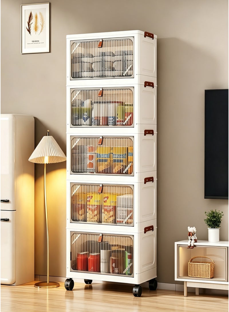 Yoawllty Foldable Collapsible 5-Layer Plastic Drawer Storage Cabinet with Rolling Wheels, Stackable Dustproof Organizer Containers, Space Saving Large Capacity Storage Drawers for Garments, Kids Toys, Stationery Home & Office Use - Image 5