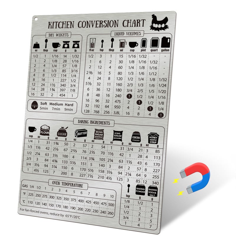 Kitchen Conversion Chart Magnet for Refrigerator Stainless Steel Baking Ingredients Measurements for Baker Vintage Kitchen Accessories Gadgets