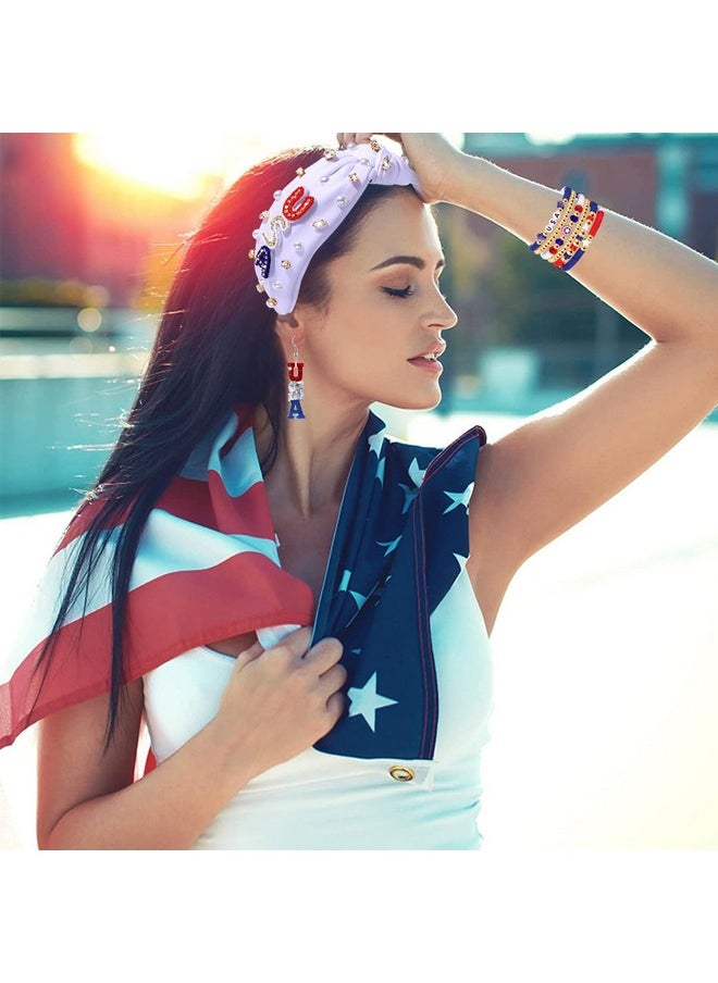 CEALXHENY - 4Th Of July Accessories For Women American Flag Headband Usa Earrings Red Blue White Beaded Heishi Bracelets Usa Patriotic Fourth Of July Accessories Outfits Jewelry Gifts (White A) - Image 1