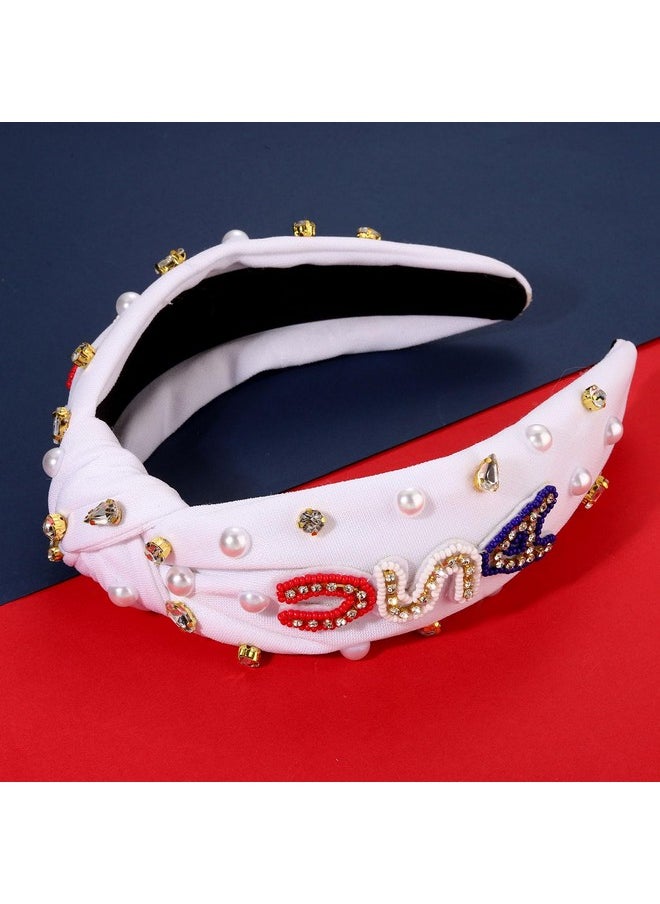 CEALXHENY - 4Th Of July Accessories For Women American Flag Headband Usa Earrings Red Blue White Beaded Heishi Bracelets Usa Patriotic Fourth Of July Accessories Outfits Jewelry Gifts (White A) - Image 1