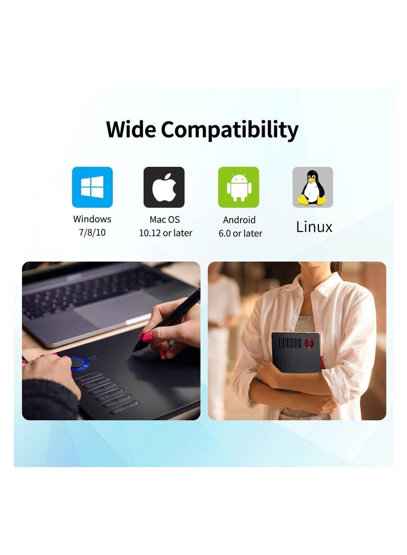 فايك A15 Pro لوح رسم رقمي 10×6 بوصة مع قلم بدون بطارية بدقة 8192 مستوى ضغط، مزود بـ 12 مفتاح اختصار وعجلة تحكم - Image 5