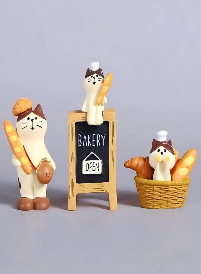 Gwindrise Miniature Cat Bakers Trinkets Set of 3, Cute Kitty Figurines for Bakery, Funny Gifts for Cat Lovers or Baker, Car Dashboard Home Office Desk Decor Gifts for Mom - Image 1