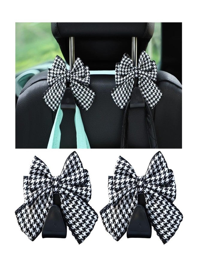 Mandark 2PCS Car Seat Headrest Hooks, Cute Bow Vehicle Hooks for Purses and Bags, Automotive Purse Hook Hanger Interior Decoration Accessories, Universal for SUV, Sedan, Truck (Black/White Line) - Image 1