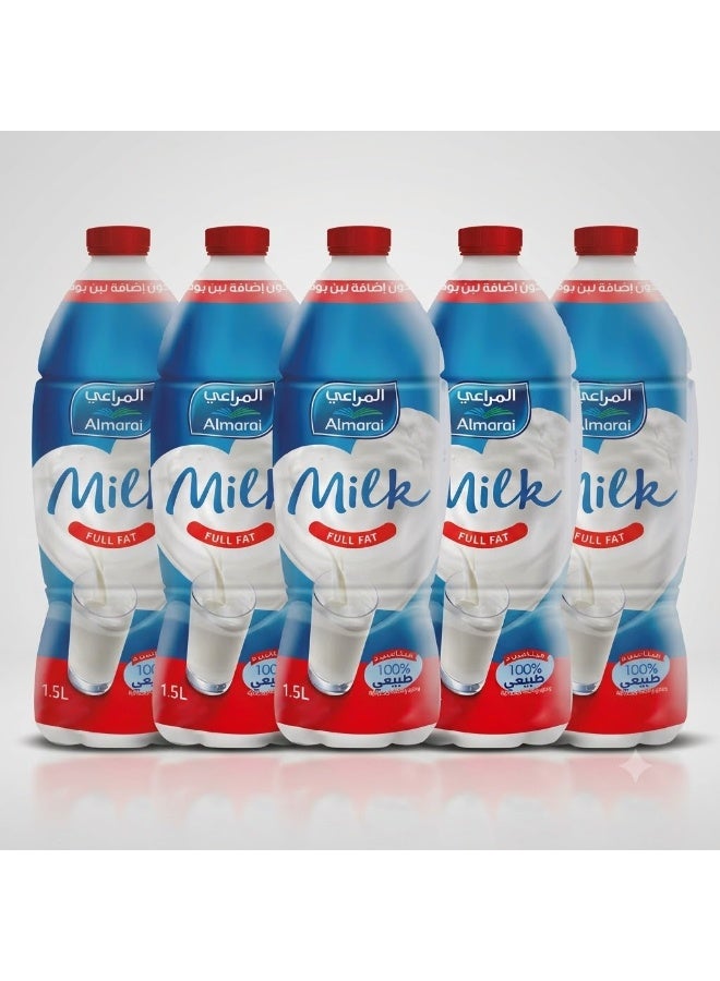 Almarai Full Fat Long Life Milk Mega Bundle - Pack of 5 Bottles x 1.5L - 100% Natural