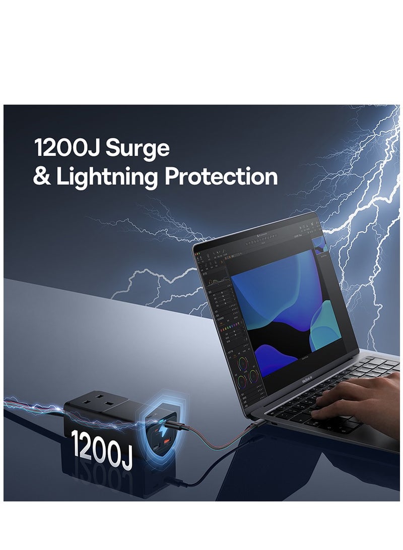 بيسوس شريط طاقة شاحن حائط سريع 65 وات PD GaN5 Pro، 4 منافذ 2USB-C + 2USB سلك تمديد للشحن السريع مع كابل تيار متردد بطول 5 أقدام لسطح البخار، ماك بوك برو، آيباد، كمبيوتر محمول USB C، آيفون 15/14/13/12، سامسونج إلخ أسود - Image 5